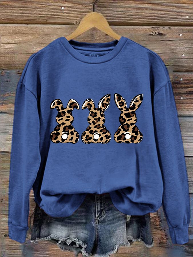 Women's Easter Leopard Bunny Print Sweatshirt