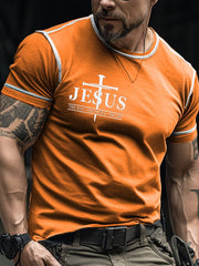 Men's Retro Faith Color Contrast Stitch Print T-Shirt