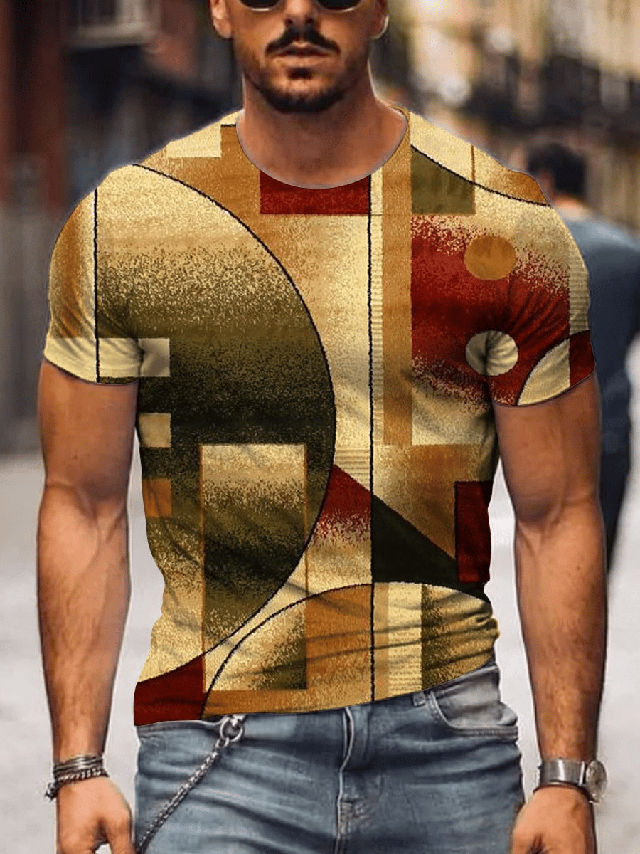 Men's Retro Geometric Art Print T-Shirt