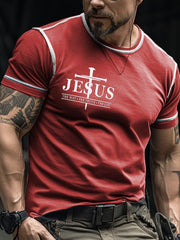 Men's Retro Faith Color Contrast Stitch Print T-Shirt