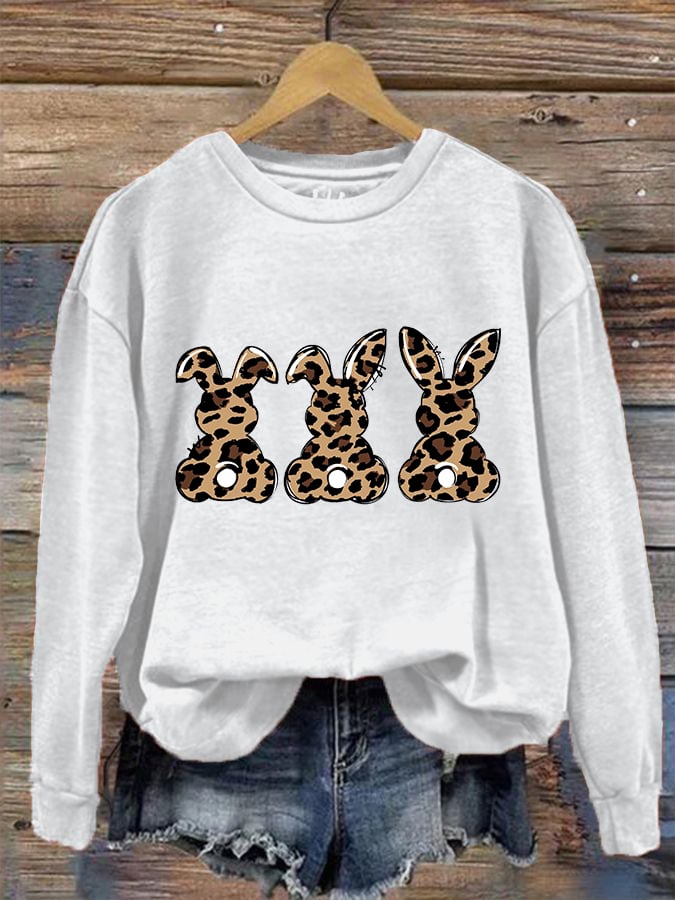 Women's Easter Leopard Bunny Print Sweatshirt