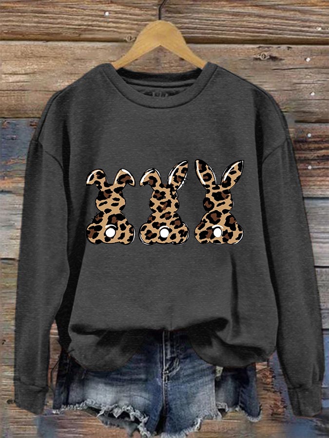 Women's Easter Leopard Bunny Print Sweatshirt