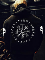 Men's Viking Contrasting Color Gradient Graphics Skull Casual Print Hoodie