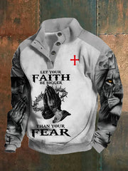 Men's "Let Your Faith Be Bigger Than Your Fear" Printed Stand Collar Button-Up Men's Sweatshirt