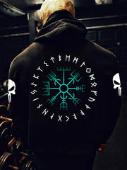 Men's Viking Contrasting Color Gradient Graphics Skull Casual Print Hoodie