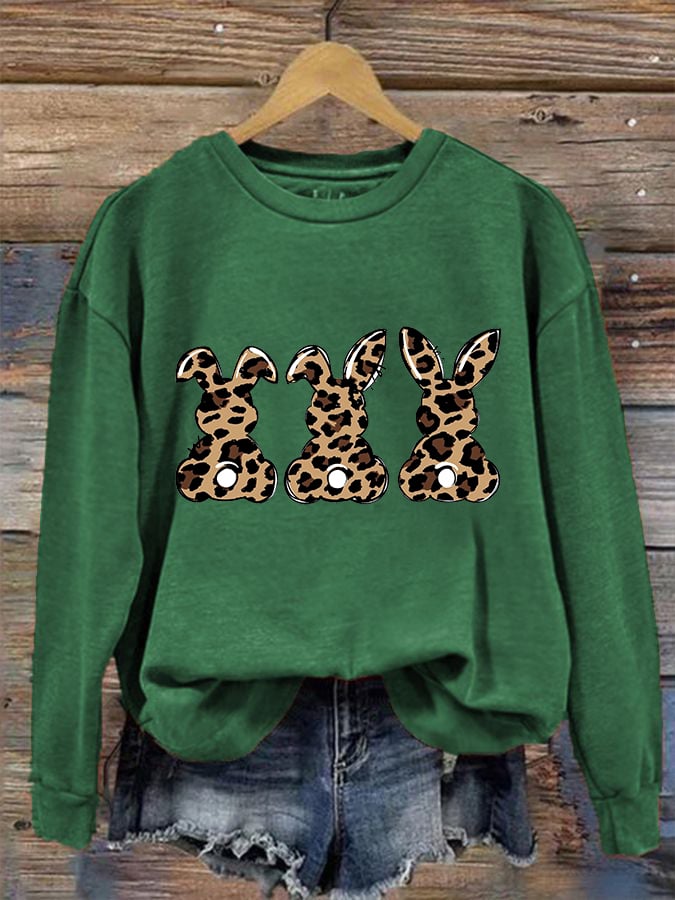 Women's Easter Leopard Bunny Print Sweatshirt