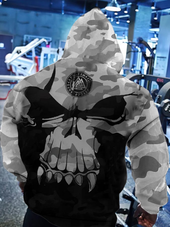 Men's Viking Skull Casual Print Hoodie