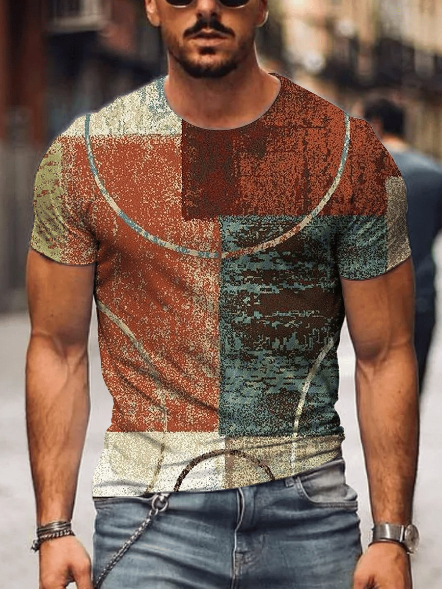 Men's Retro Geometric Art Print T-Shirt