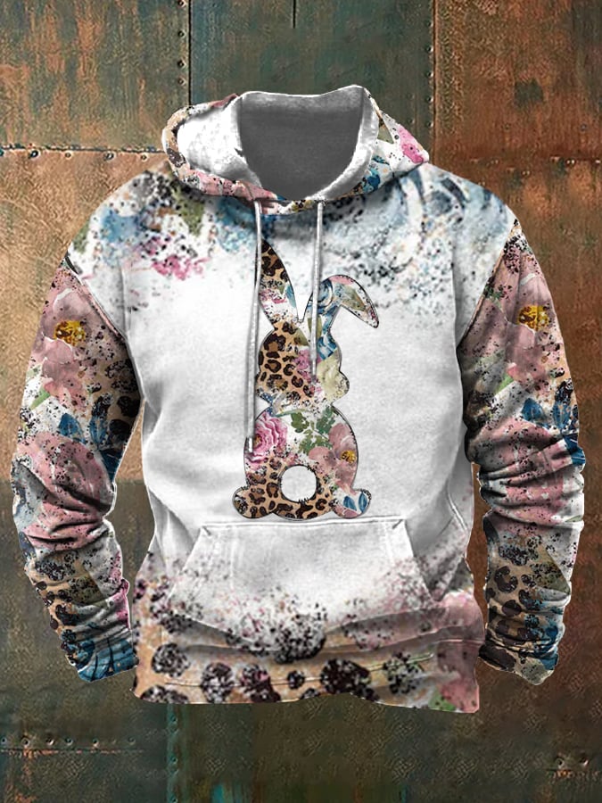 Men's Easter Leopard Bunny Print Hoodie