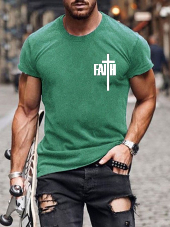 Men's faith printed casual T-shirt