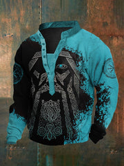 Men's Viking Print Henley Collar Sweatshirt