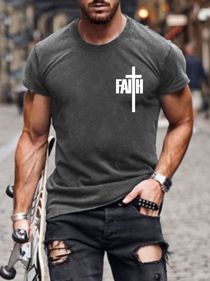 Men's faith printed casual T-shirt