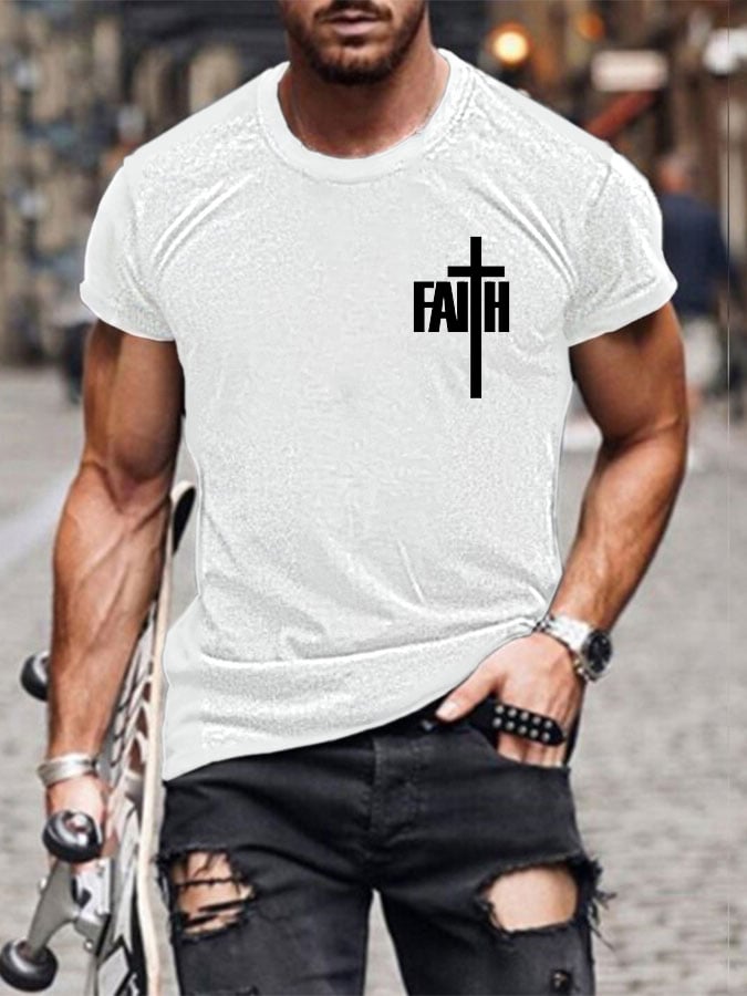 Men's faith printed casual T-shirt