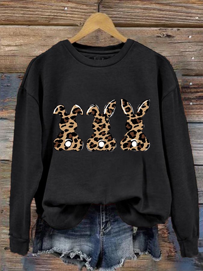 Women's Easter Leopard Bunny Print Sweatshirt