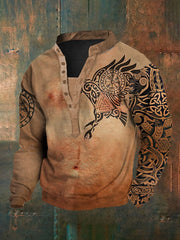 Men's Viking Print Henley Collar Sweatshirt