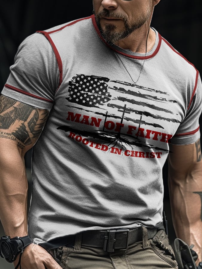 Men's Retro Faith Color Contrast Stitch Print T-Shirt